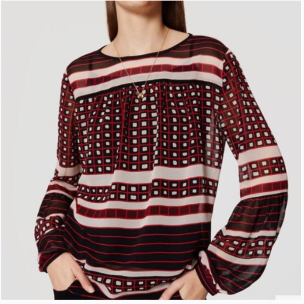 NWT Square Stripe Lantern Sleeve Blouse